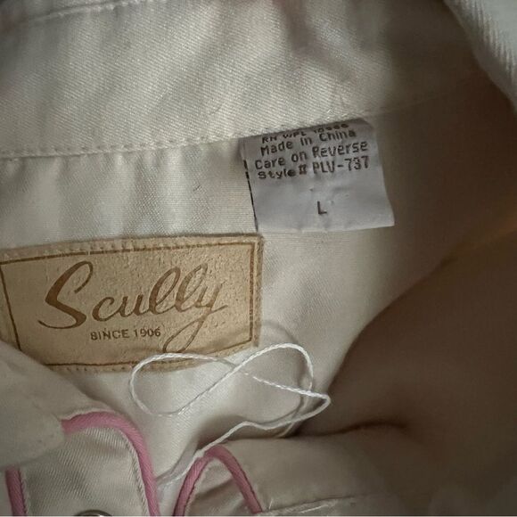 Scully Ivory Pink Floral Embroidered Breast Cancer Ribbon Western Pearl Snap L - Picture 8 of 8